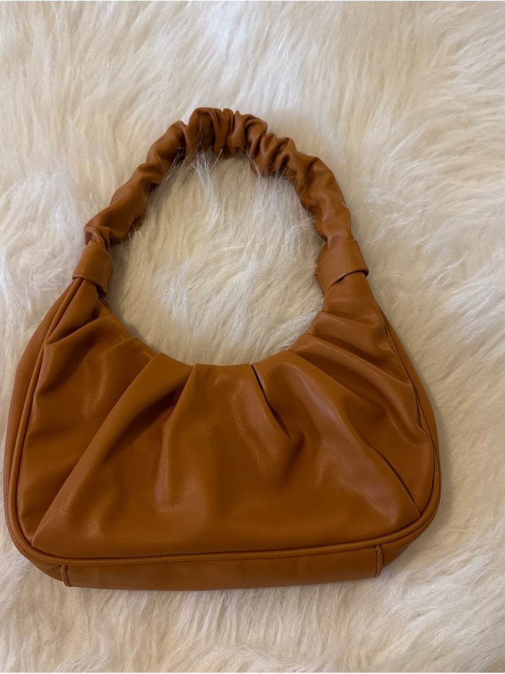 Ruched Mini Shoulder Bag in Cognac